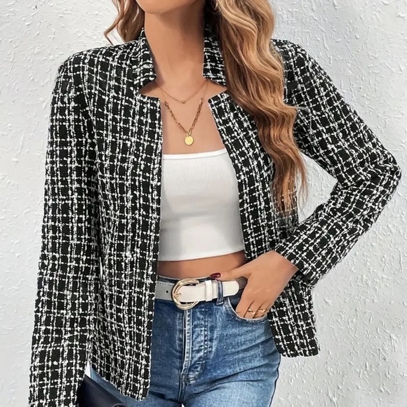 Tweed Long Sleeve Blazer Open Front 14 - Picture 4 of 4